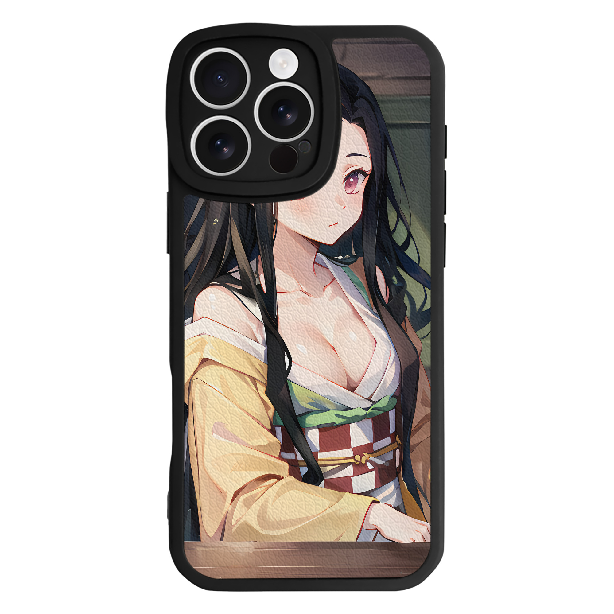 （画像用） 鬼滅の刃（きめつのやいば）竈門 禰󠄀豆子／かまど ねずこ Kamado Nezuko 【iPhone 16シリーズ対応】シリコンスマホケース（レザー調） 材質：シリコン